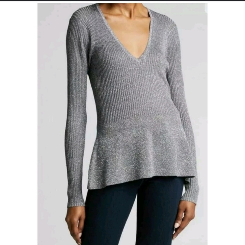 Veronica Beard V-Neck Ribbed Sweater